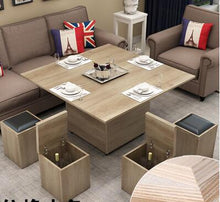 Load image into Gallery viewer, Folding elevating table and table. Scale multi-functional storage tea table with stools